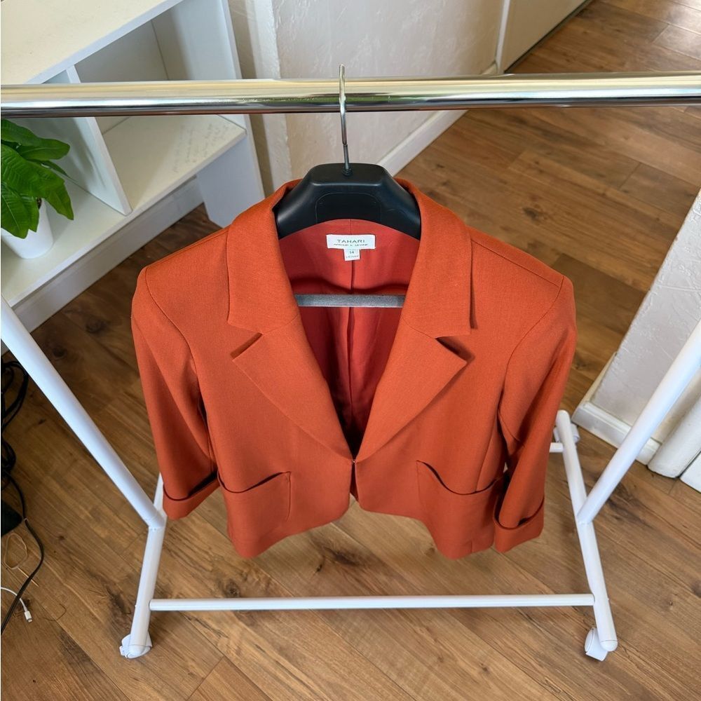 TAHARI ASL Easy Notch Collar Blazer Patch Pockets Orange Spice Size 14 - Picture 5 of 10
